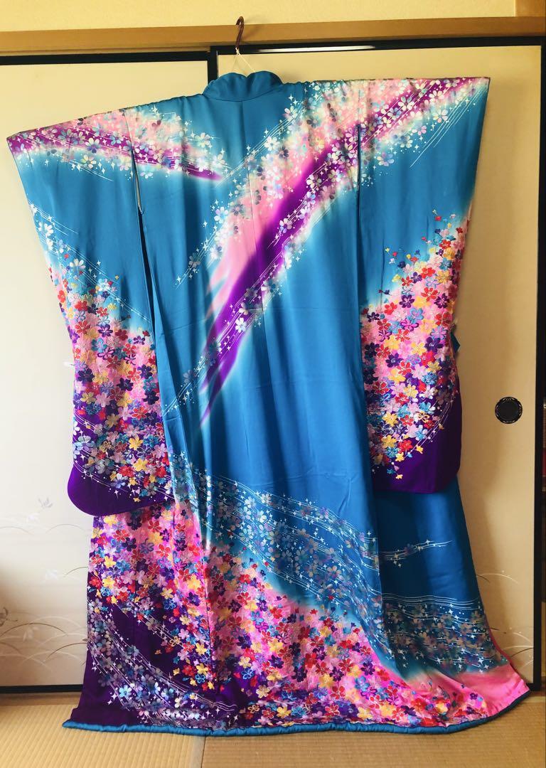★専用★美品 振袖 お引きずり 青色 アンティーク 身丈160.5cm 豪華美品】引き振袖 お引きずり ブルー 花柄刺繍 - メルカリ