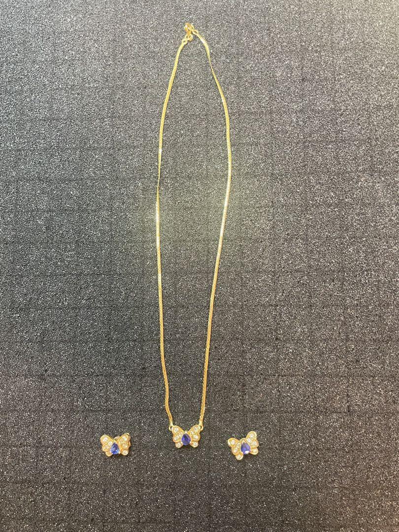 K18YG★サファイアとダイヤの蝶々★ピアスとネックレスのセット★リフォーム品
