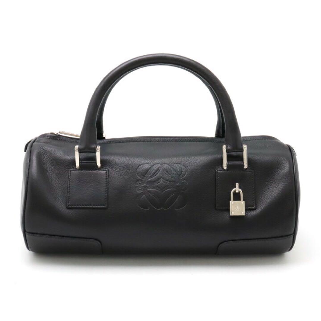 ロエベバッグ　ブラック、アナグラム バッグ】LOEWE ロエベ アナグラム ハンドバッグ 筒型 レザー