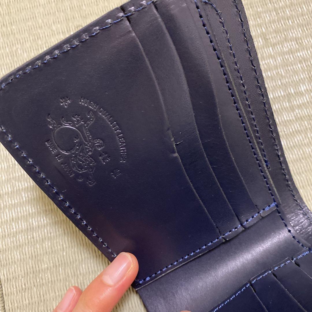 ネイビー レザー 二つ折り財布 革蛸　ショートウォレット新品未使用