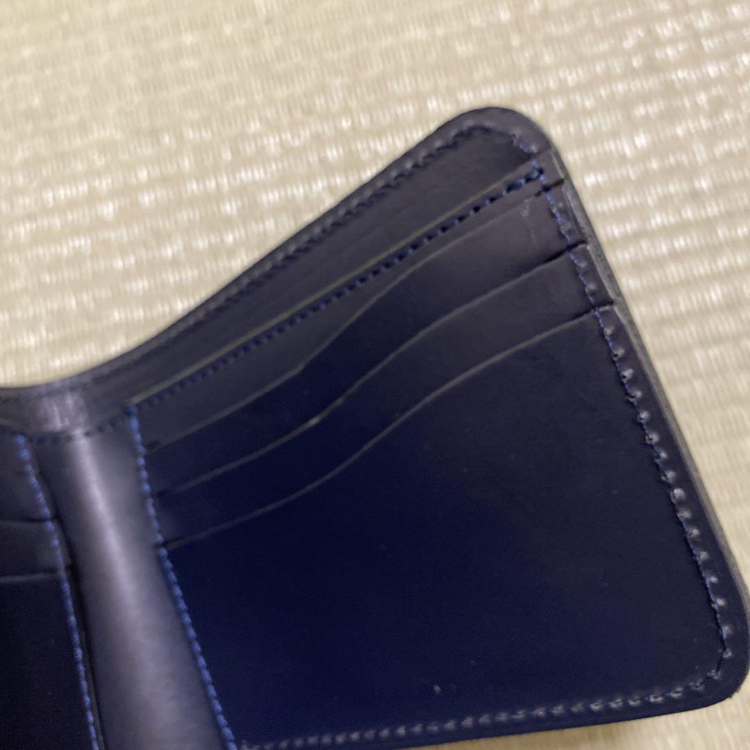 ネイビー レザー 二つ折り財布 革蛸　ショートウォレット新品未使用
