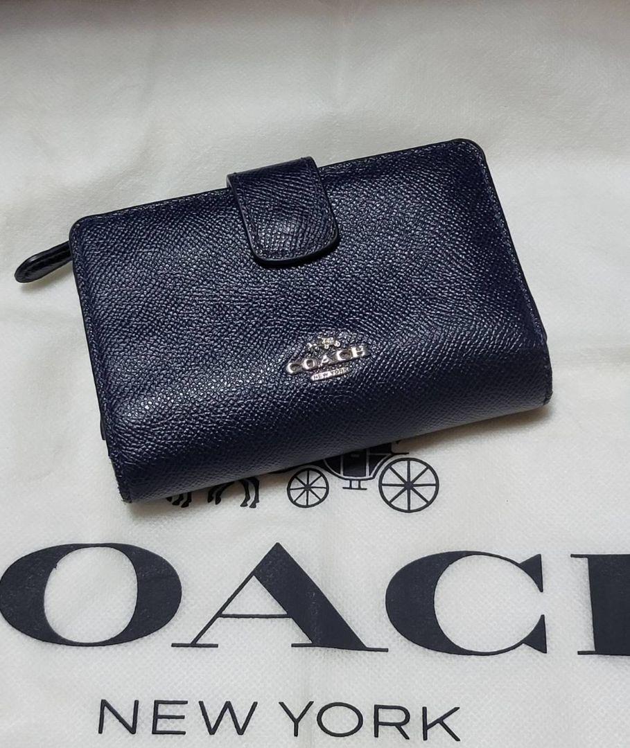 新品☆COACH(コーチ)折り財布 メンズ ネイビー レザー 折り財布