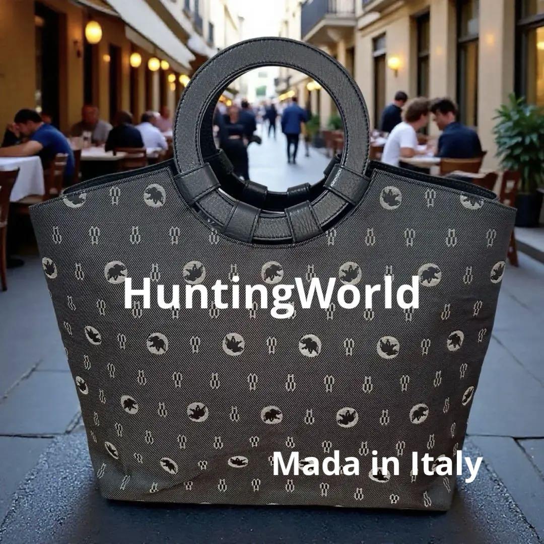 HuntingWorld ロゴプリント トートバッグ グレー イタリア製 A4可