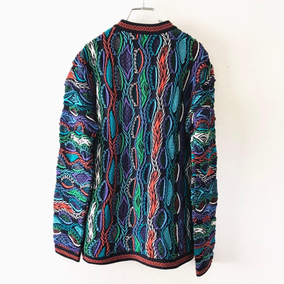デッド　 90s　ヴィンテージ クージー 3D編み　総柄　カーディガン　ニット