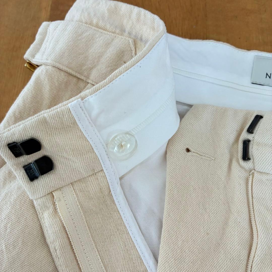 STUDIO NICHOLSON アイボリーワイドパンツ 調整可能ベルト付き