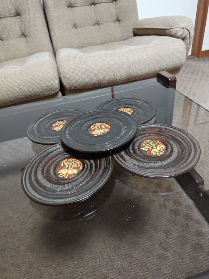 【未使用】象谷塗り花文様 茶托5客セット 伝統工芸品(香川の漆器)