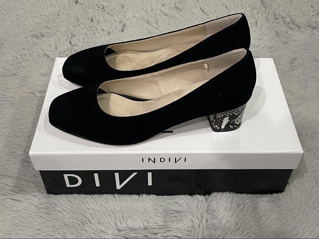 美品　INDIVI ブラックパンプス パイソン柄ヒール