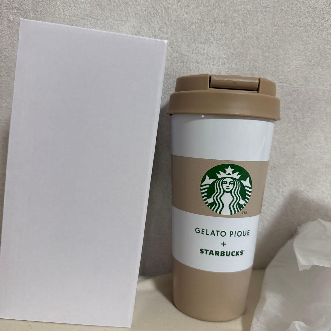 スタバ✖️ジェラピケ　ボーダーステンレスTOGOボトル　モカベージュ