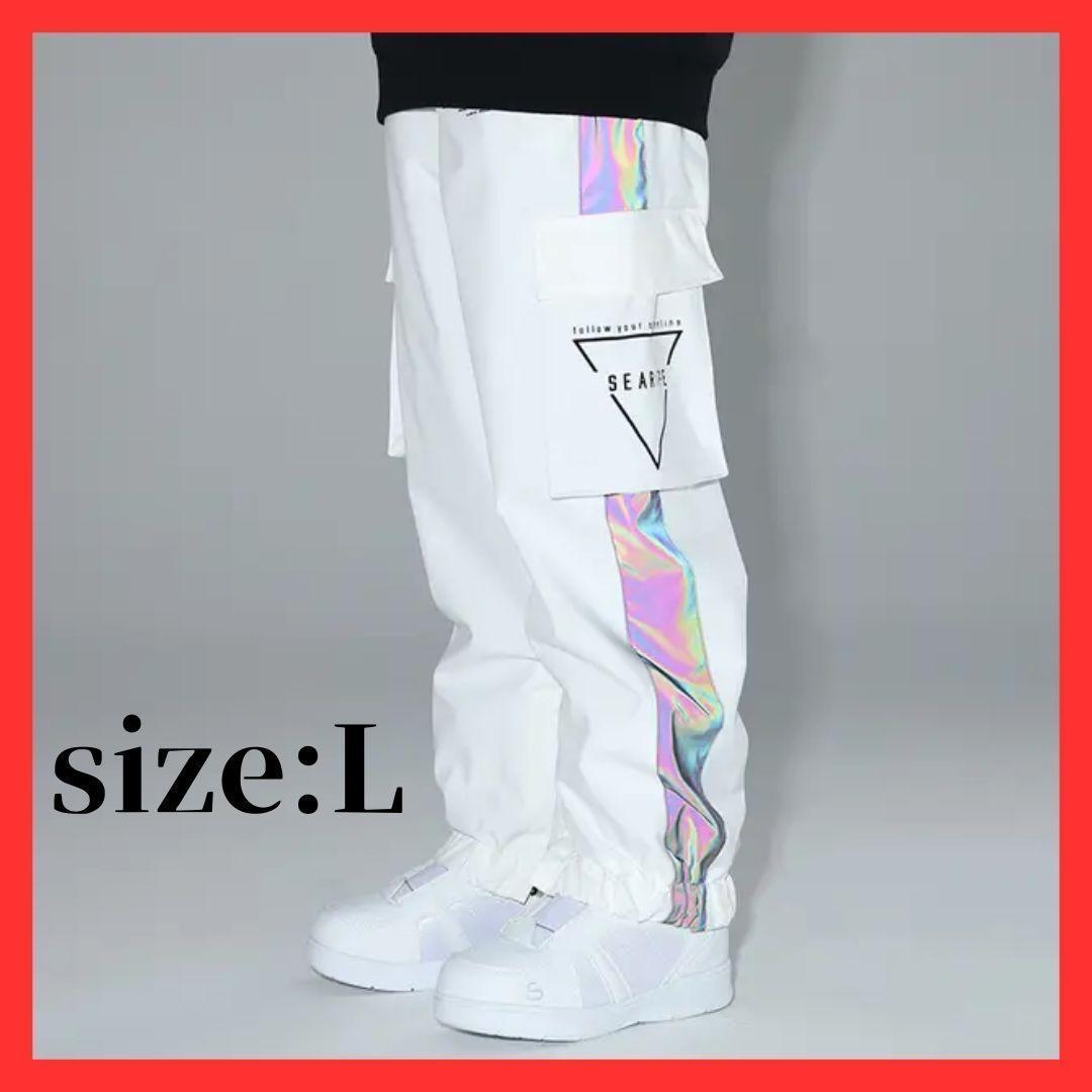 ✨新品未使用✨スノーボードスキーウェアパンツホワイトリフレクターグラトリパークL