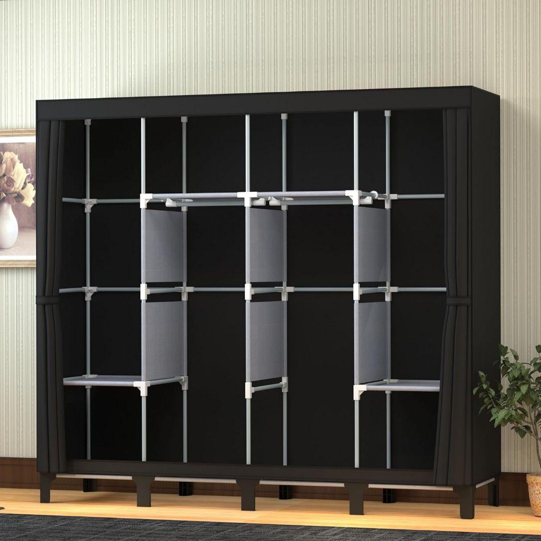 服掛け クローゼット 収納棚 170×45×172cm ブラック 工具不要