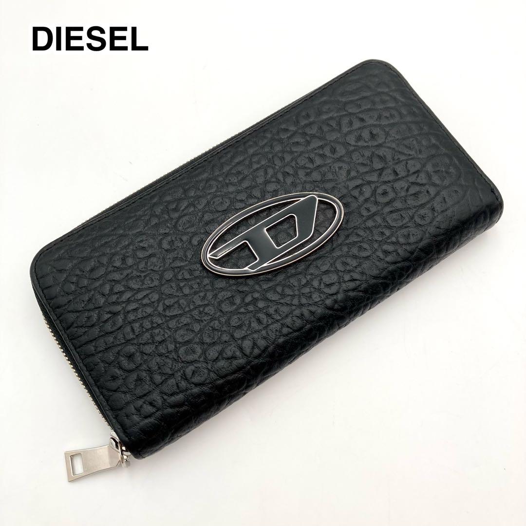 極美品✨ DIESEL 1DR 長財布 レザー 黒 ラウンドジップ デカロゴ