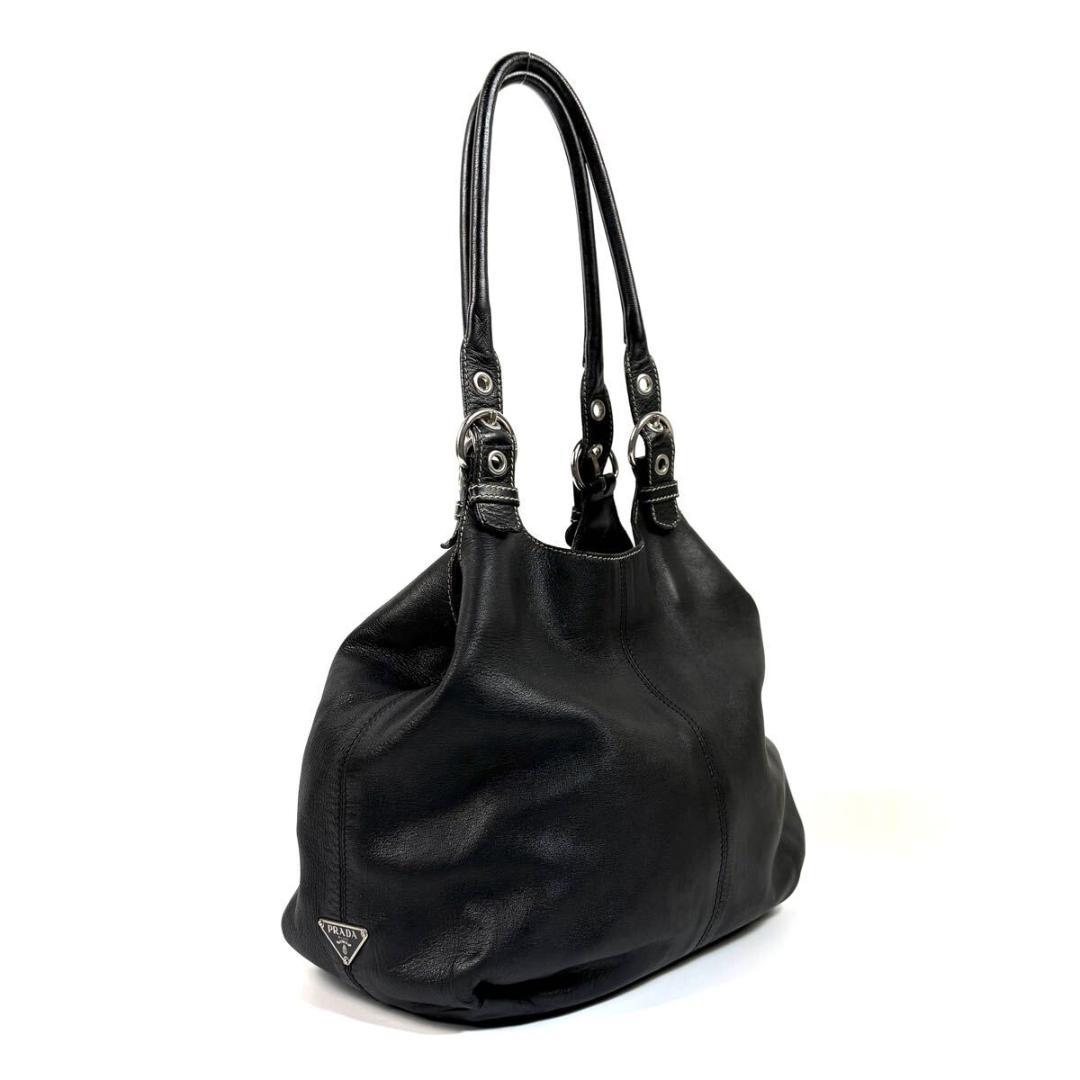 【美品】PRADA レザー トートバッグ ブラック イタリア製 希少品