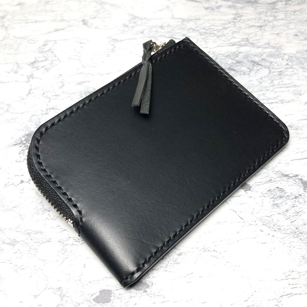 本革 L字ファスナー財布 コンパクト財布 手縫い 薄型 メンズ レディース 黒