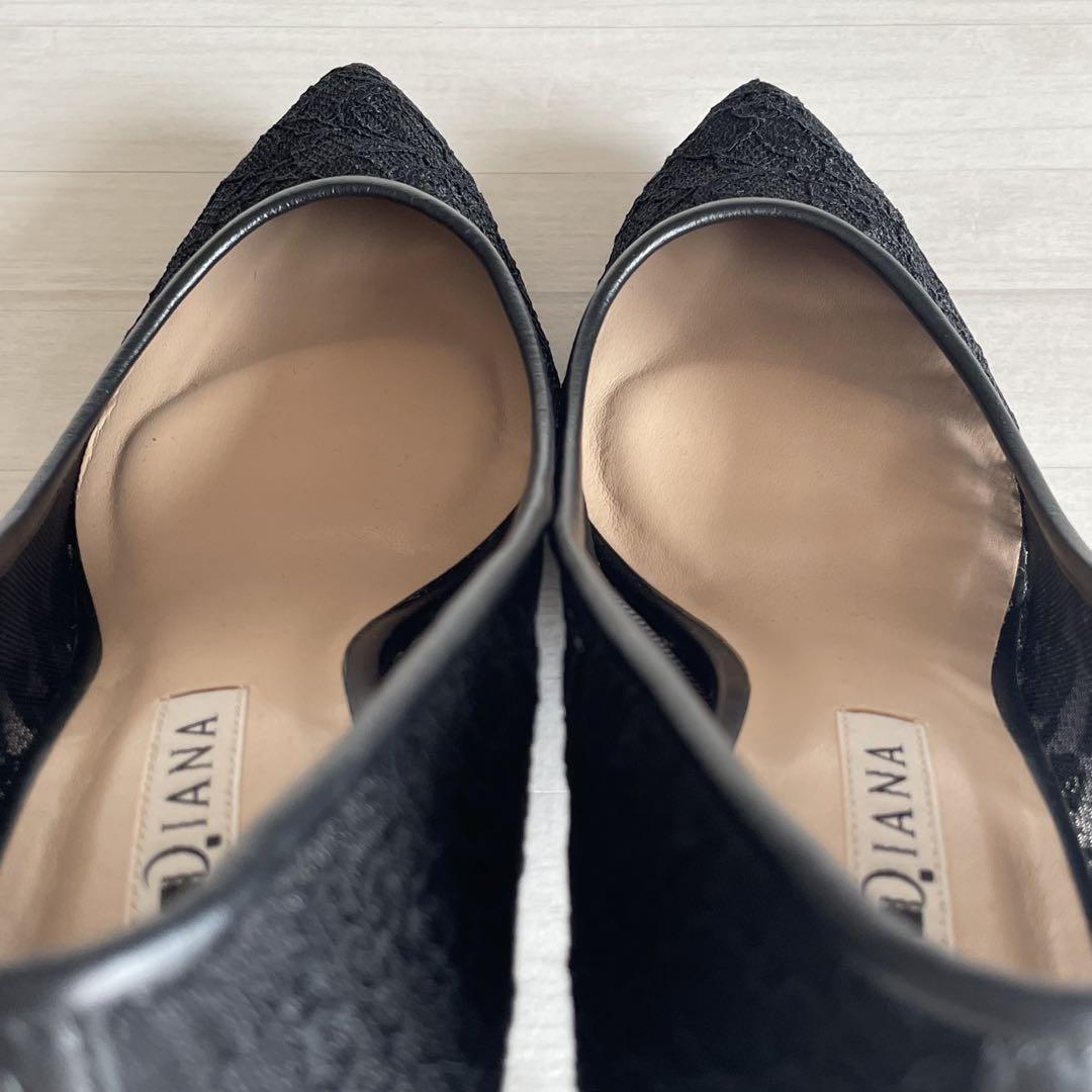 ダイアナ DIANA パンプス レース チュール ヒール 24 黒 極美品