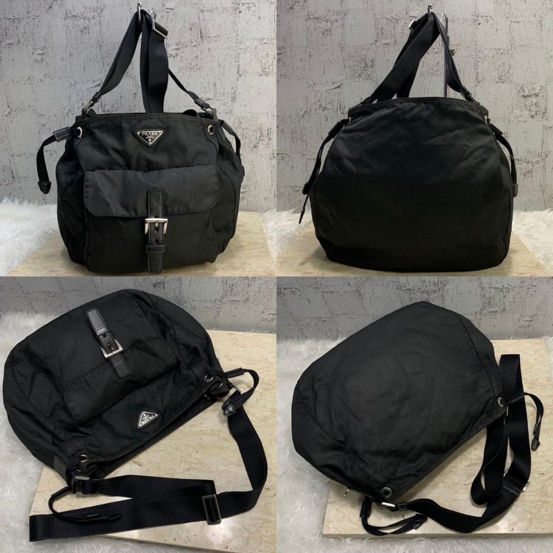 プラダ ショルダーバック PRADA バッグ ナイロン レザー 巾着 黒 希少