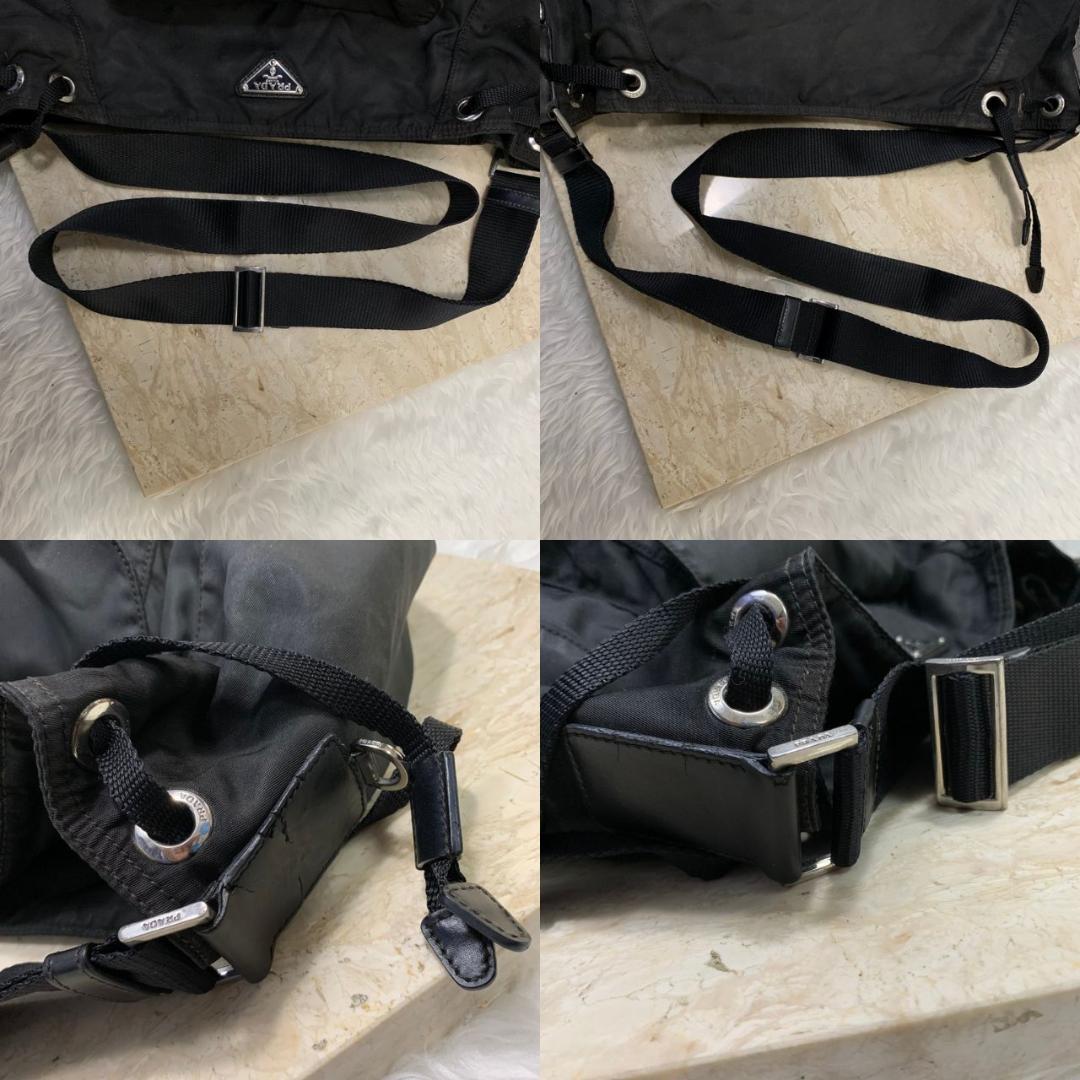 プラダ ショルダーバック PRADA バッグ ナイロン レザー 巾着 黒 希少