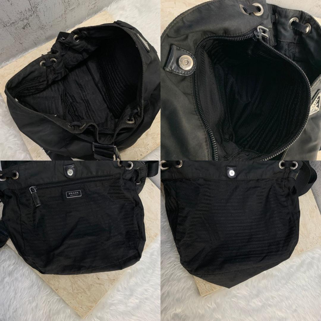 プラダ ショルダーバック PRADA バッグ ナイロン レザー 巾着 黒 希少