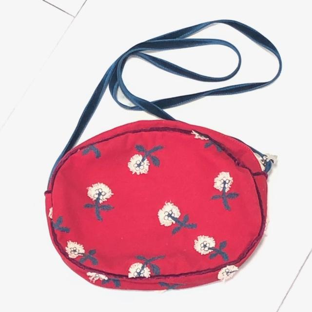 超美品★ミナ・ペルホネン キッズバッグ 子供用 紺、赤、白 花柄 綿 大人もOK