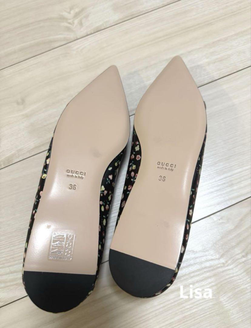 美品 GUCCI フラットシューズ タイガー バレエシューズ ブルー org.jpg