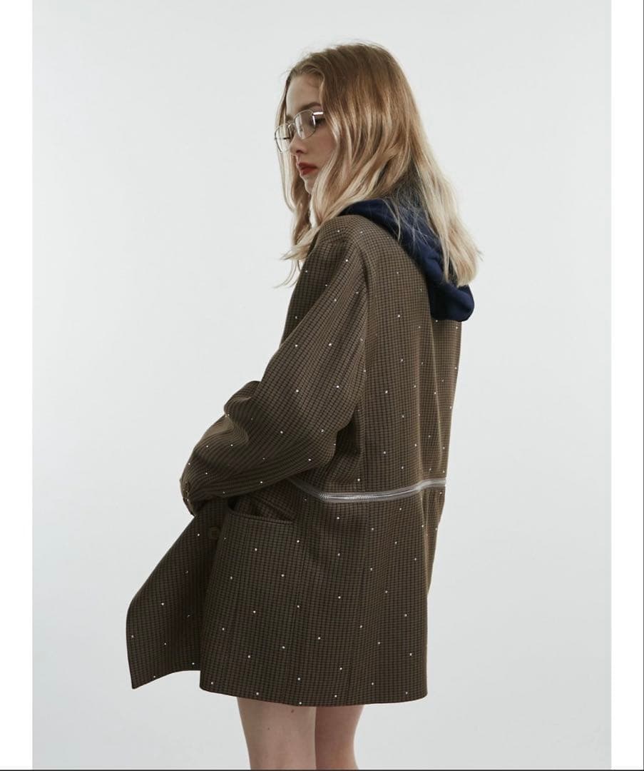 【新品】jouetieラインストーンテーラードジャケット チェック 新品】jouetieラインストーンテーラードジャケット チェック グレン