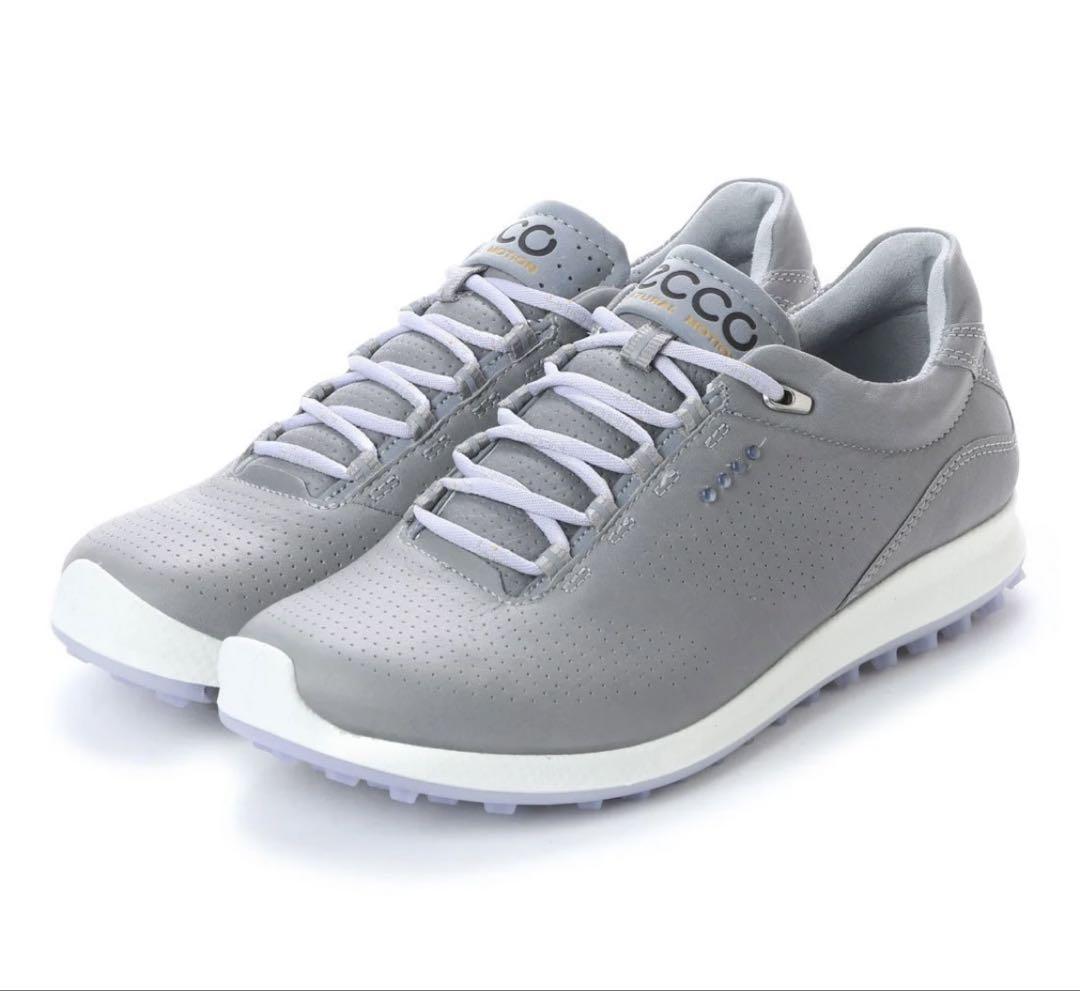 美品　ecco グレー ゴルフ　カジュアルシューズ 37 スパイクレス　エコー