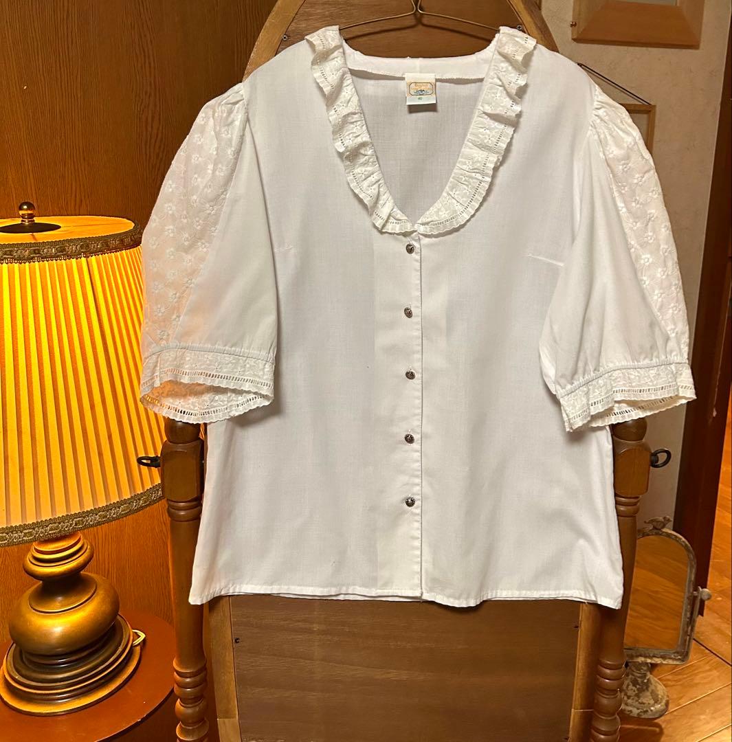 70s 古着 フランス ヨーロッパ アンティーク ヴィンテージ 刺繍花柄ブラウス SIZE