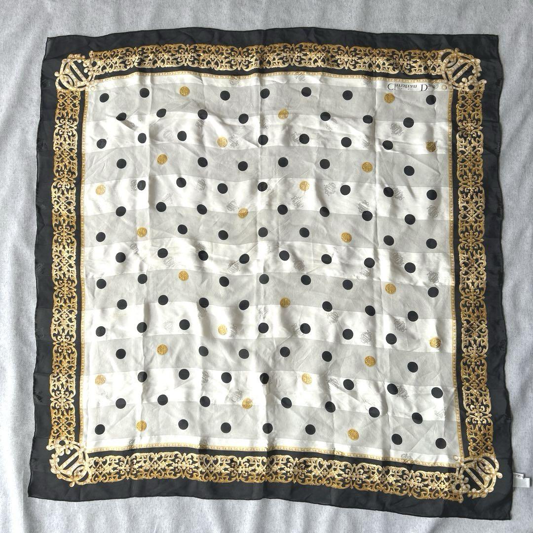 《良品✨レア》Christian Dior スカーフ　水玉　86×85 S345