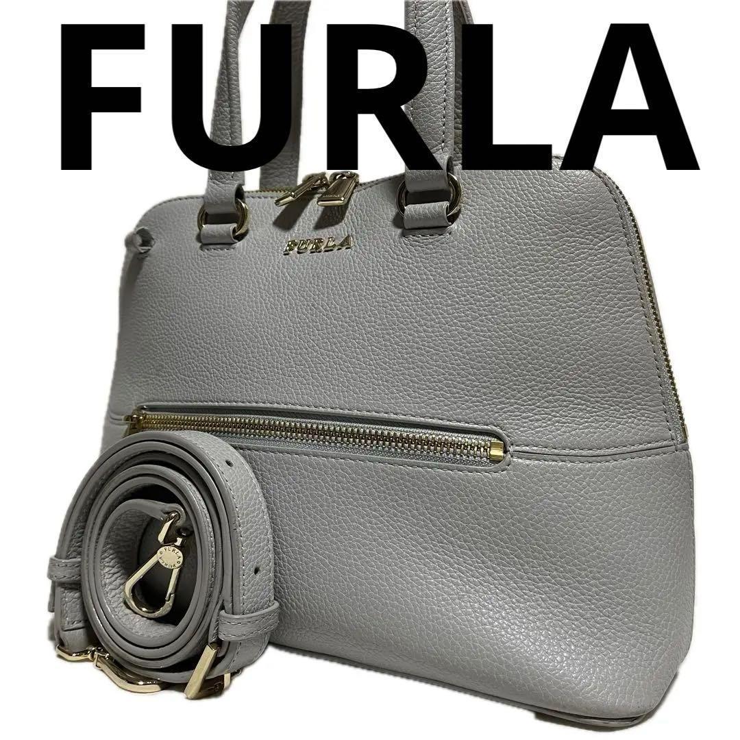 FURLA アレックスドーム S レザー ハンドバッグ グレー フルラ 589