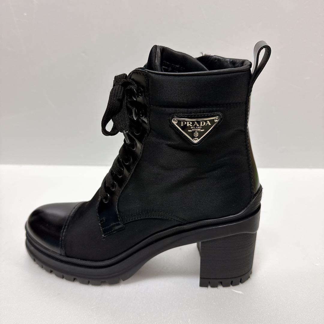 美品プラダ PRADA ブラッシュドレザー レースアップブーティ ブーツ38
