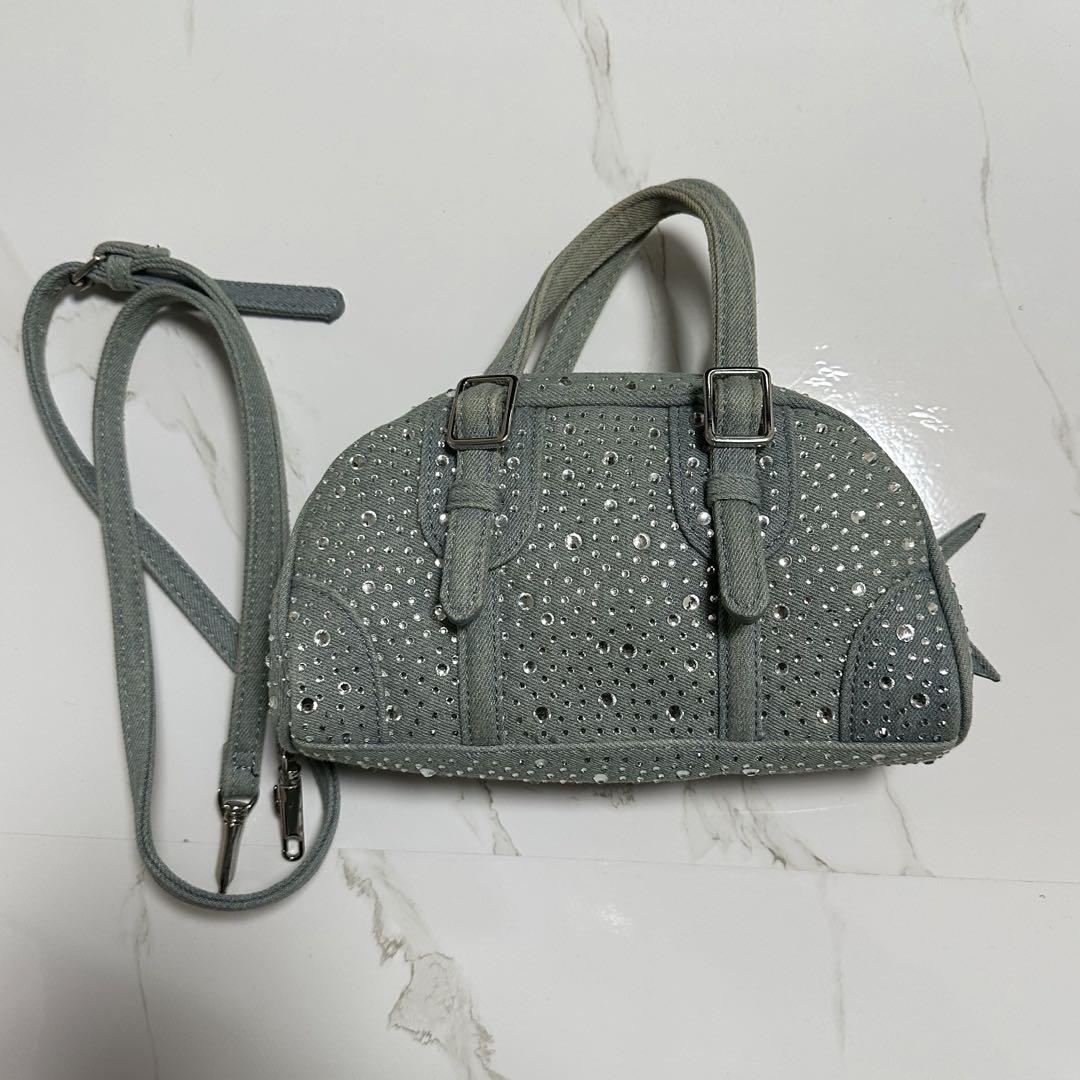 【限定販売】 ZARA ラインストーン デニムバッグ (ショルダーストラップ付 バッグ