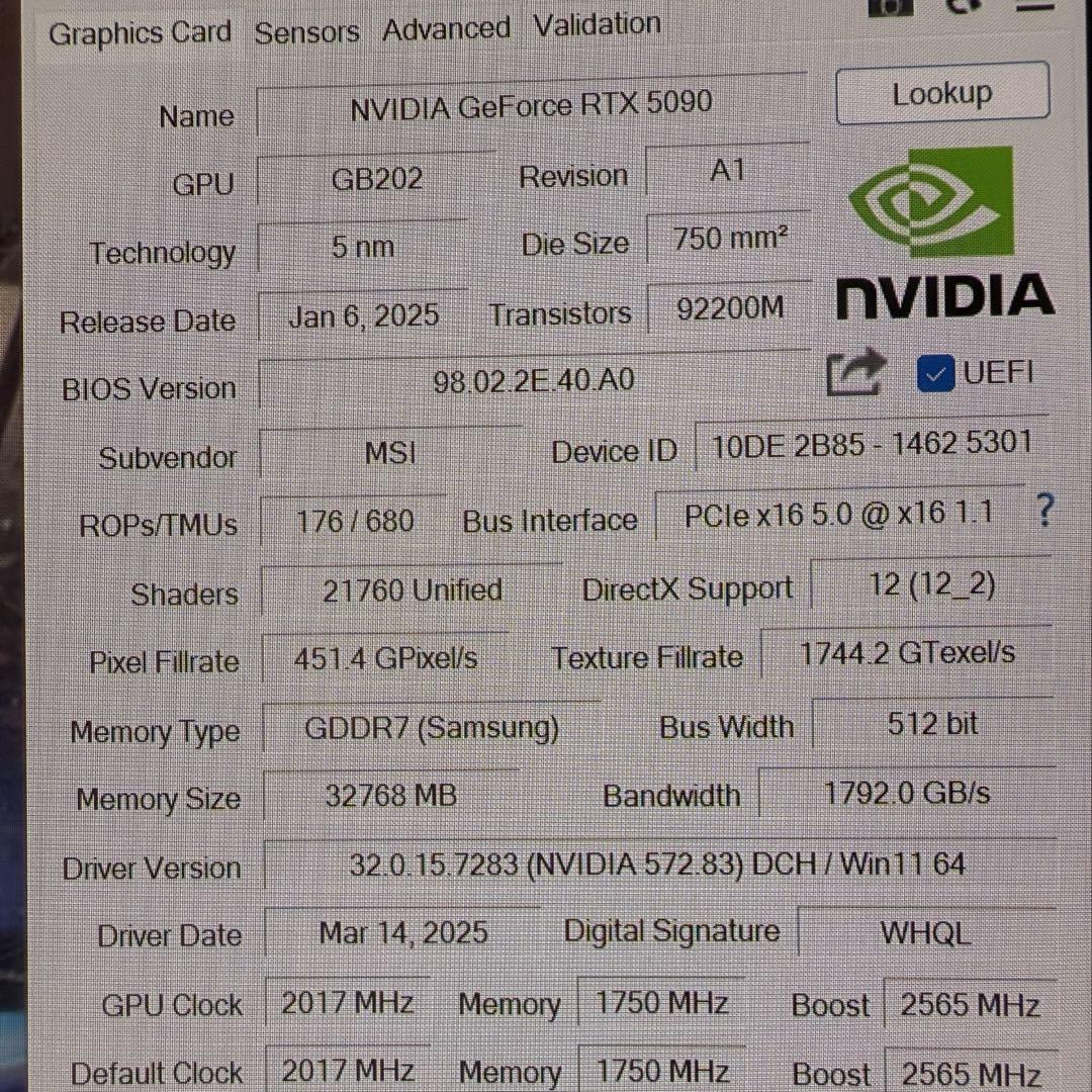 グラフィックボード・グラボ・ビデオカード MSI RTX 5090 32G SUPRIM SOC