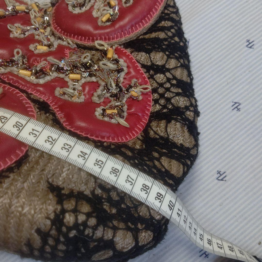 皮とビーズとモールとレース刺繍ユニークな赤と黒のハンドバッグ