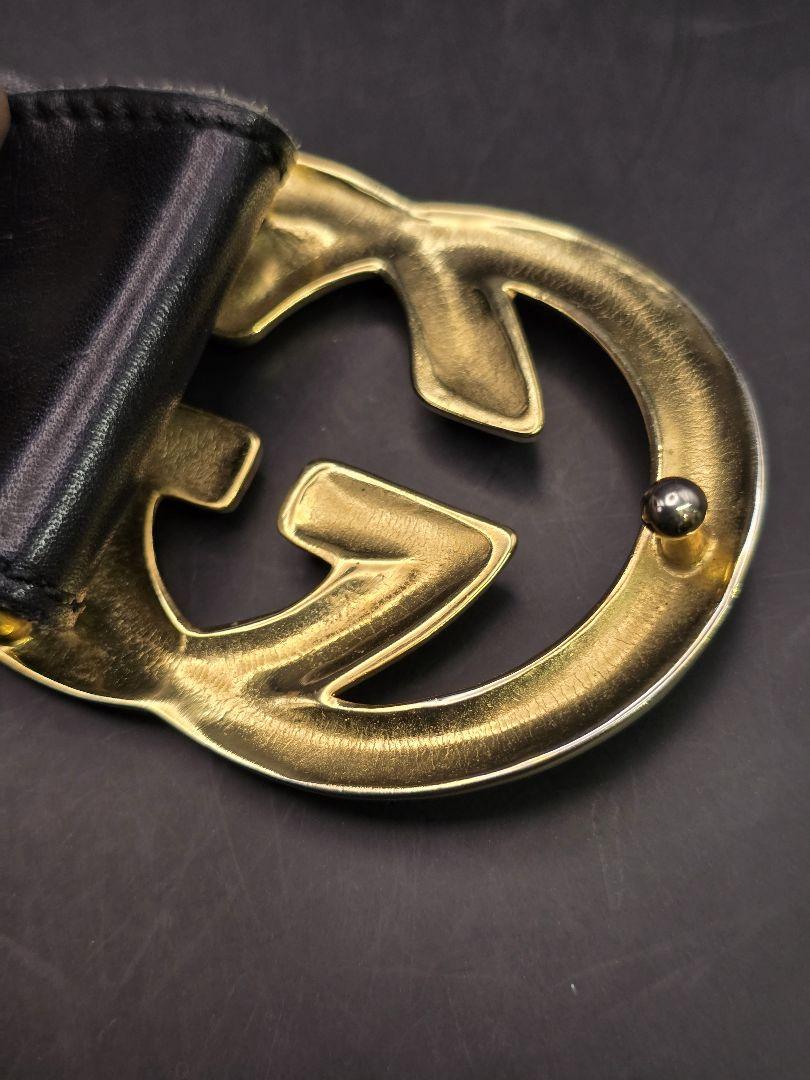 MT266　グッチ　GUCCI　ベルト　レディース　レザー　金　黒　80/32