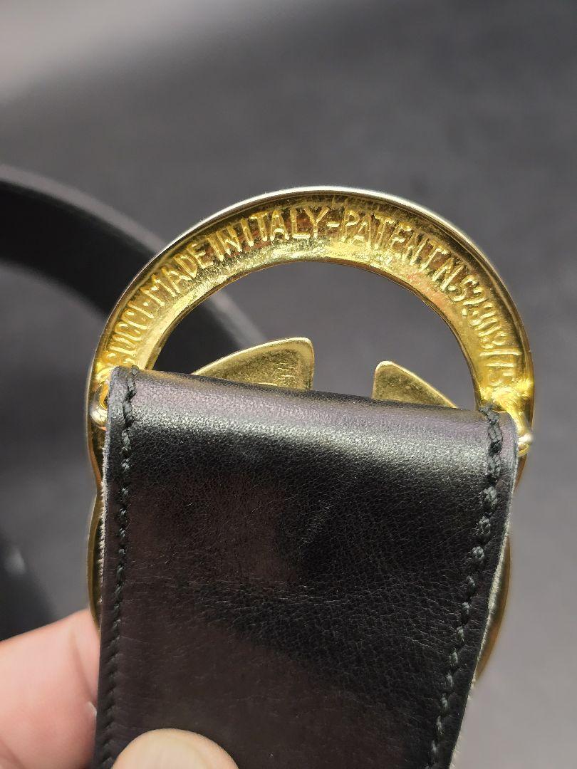 MT266　グッチ　GUCCI　ベルト　レディース　レザー　金　黒　80/32