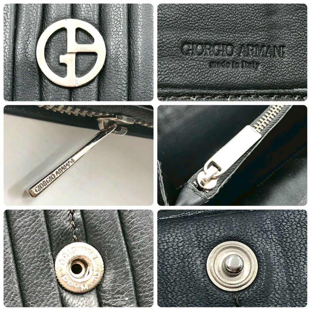 美品●ジョルジオアルマーニ 長財布 キルティング レザー ネイビー 現行ロゴ