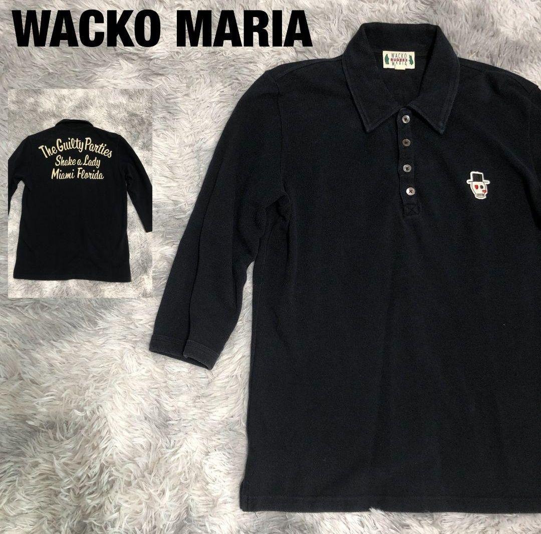 WACKO MARIA ワコマリア スカルワッペン ロゴ刺繍 七分袖 ポロシャツ