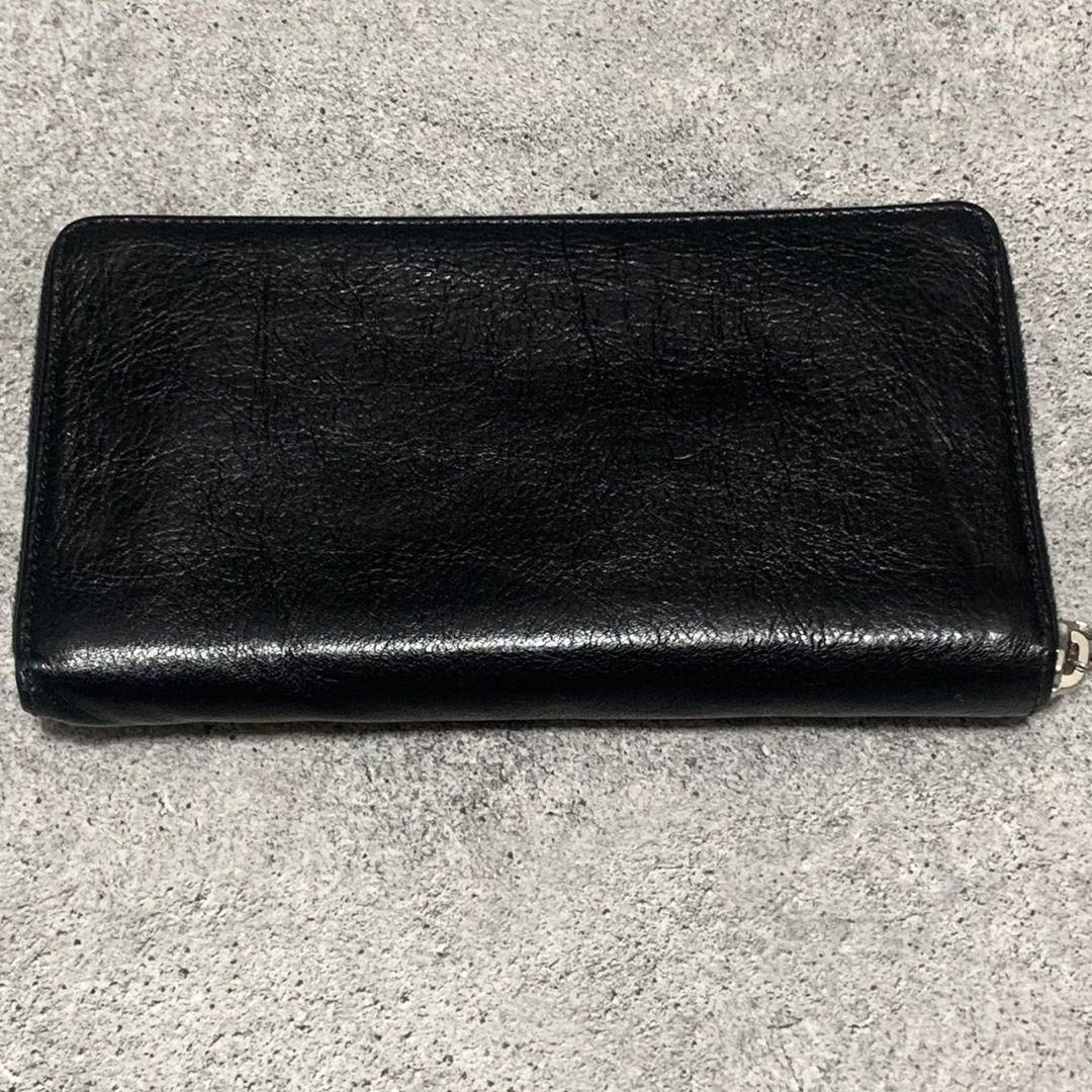 箱付き　美品　バレンシアガ　長財布　ラウンドファスナー　ロゴ　レザー　ブラック