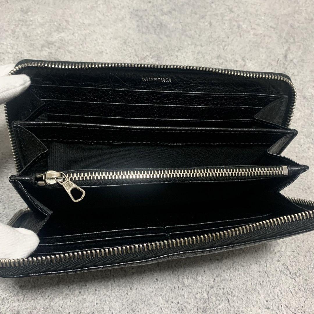箱付き　美品　バレンシアガ　長財布　ラウンドファスナー　ロゴ　レザー　ブラック
