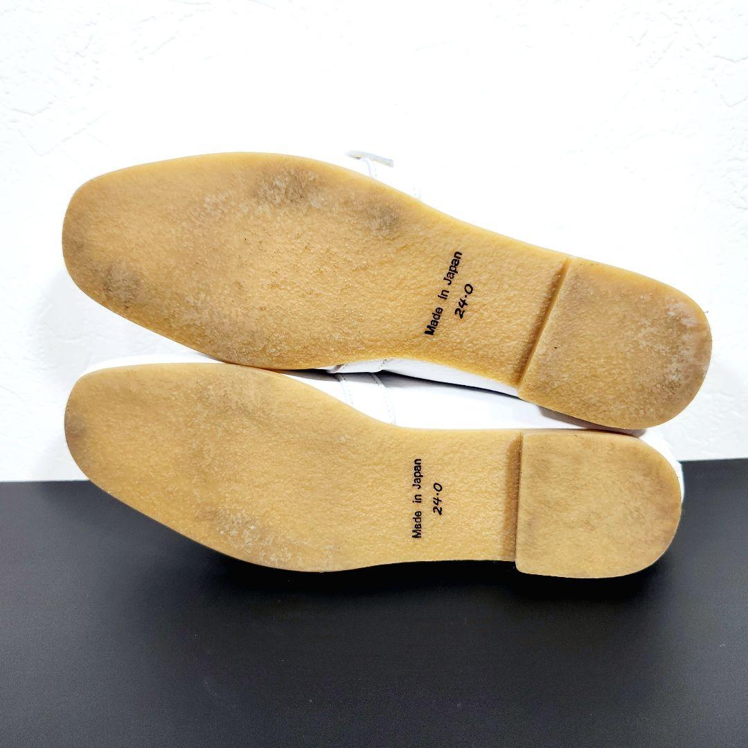 【ほぼ新品】エンアシナガオジサン レザー ローファー ベルト シボ革 ホワイト
