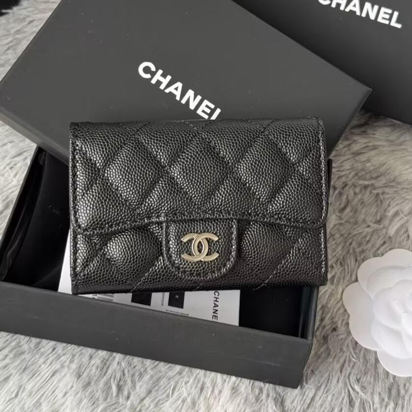 人気✨CHANEL ブラックレザー 二つ折り財布