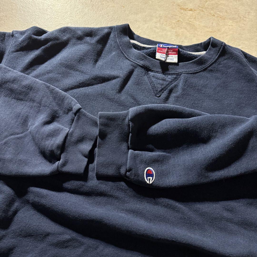 champion authenticソリッドスウェット短丈ネイビー古着 CBOY