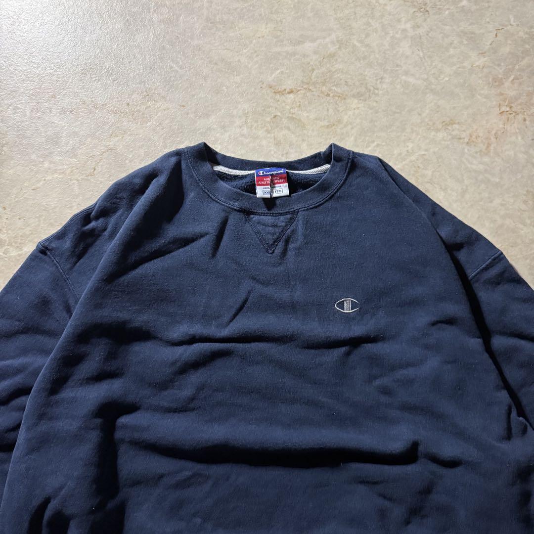 champion authenticソリッドスウェット短丈ネイビー古着 CBOY