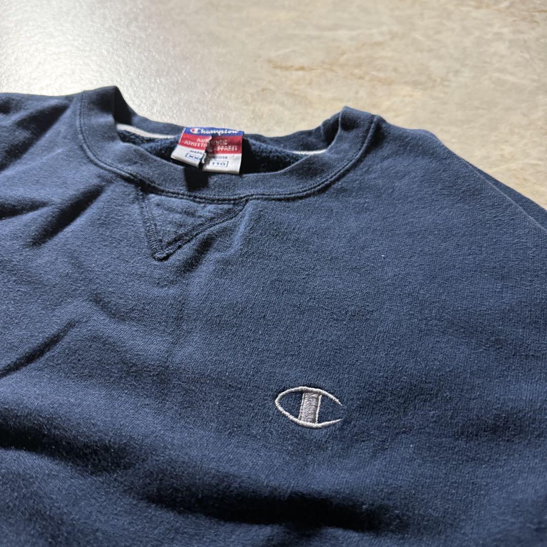 champion authenticソリッドスウェット短丈ネイビー古着 CBOY