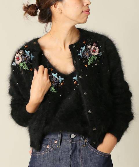 IENA LA BOUCLE ビーズエンブロイダリーカーディガン