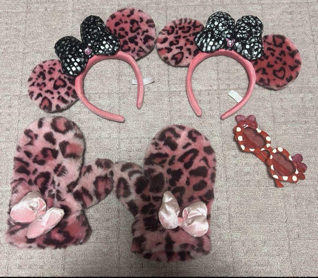 【美品】レオパードミニーちゃんカチューシャ2個&手袋&サングラスセット