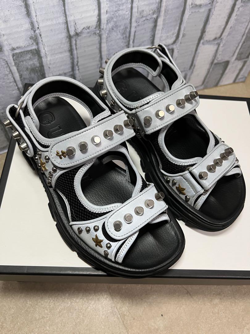 GUCCI スタッズ付きサンダル シルバーグレー