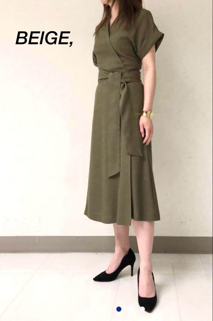 美品 ベイジ beige カシュクール ラップ ワンピース リネン