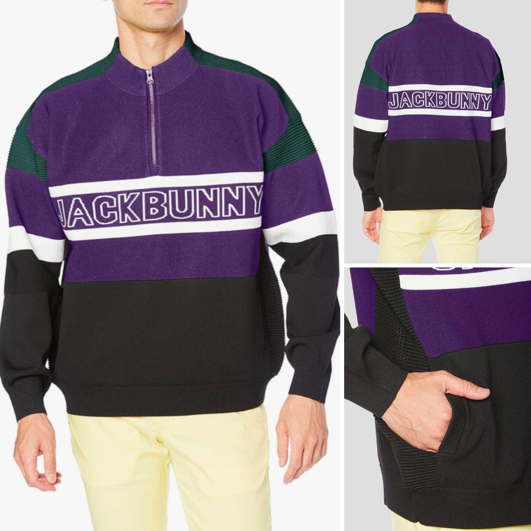 ジャックバニー ニット ハーフジップ パープル メンズ ゴルフ 6XL LL Jack Bunny!!