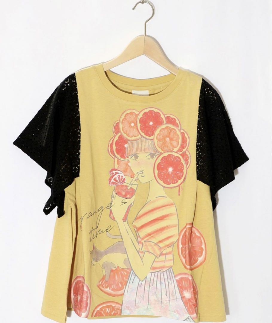 152668：オレンジスカラーちゃん 柄レース袖Tシャツ（Tシャツ