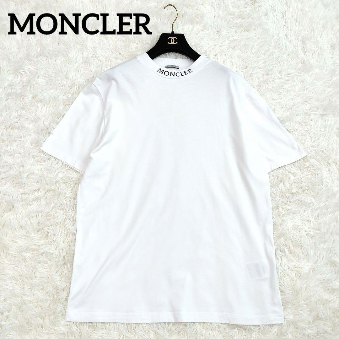 モンクレール XL モックネック 刺繍ロゴ Tシャツ コットン 白 モンクレール XL モックネック 刺繍ロゴ Tシャツ コットン 白